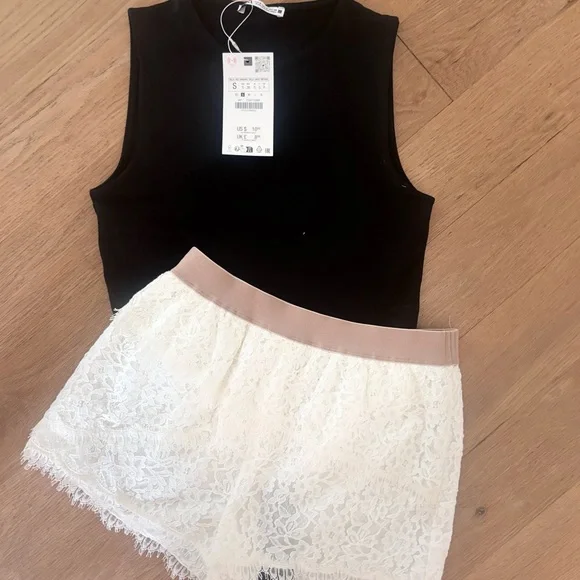 Zara Black Top and BCBG Cream Lace Skort - Picture 2 of 7